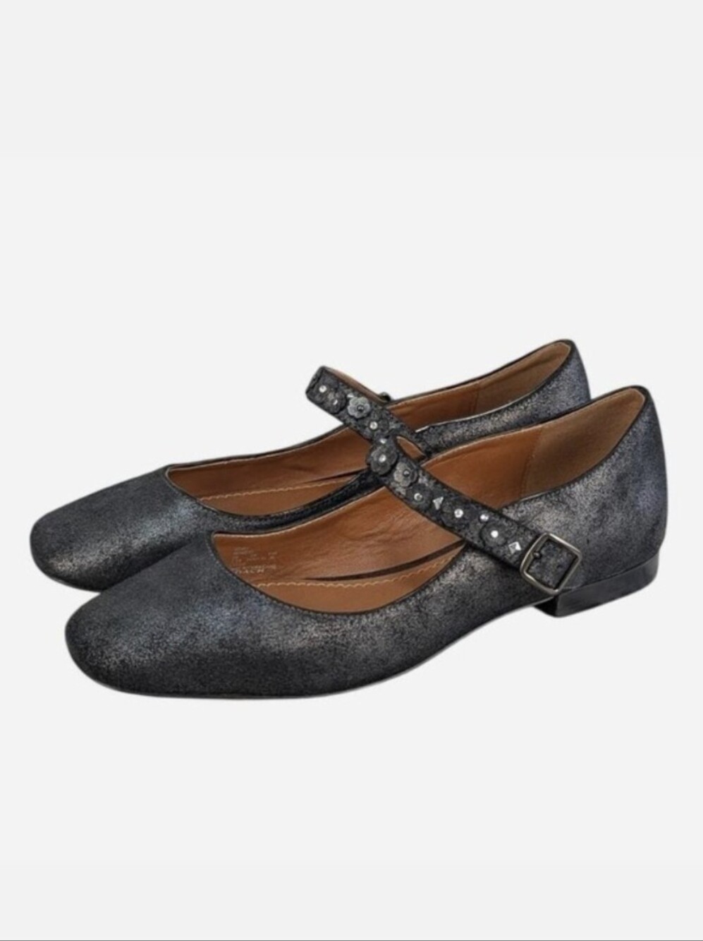 Coach Mary Jane Tea Rose Glitter Suede Anthracite Flat 7.5 w Box